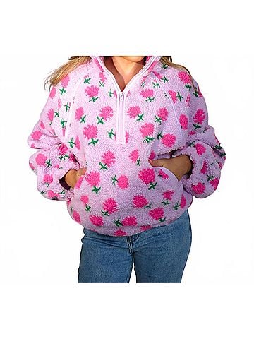 Very J Sherpa Half Zip Sweater in Lavender (view 2)