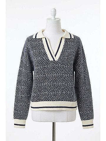 Blu Pepper Geo Stripe Pullover Sweater in Navy (view 1)