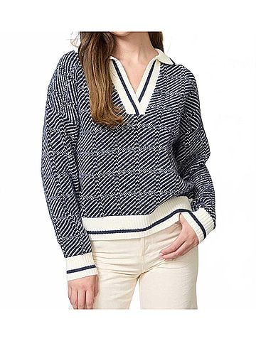 Blu Pepper Geo Stripe Pullover Sweater in Navy (view 2)