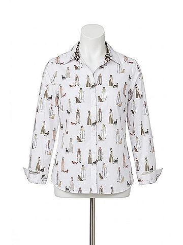 Renuar Walk The Dog Long Sleeve Top in Cream (view 1)