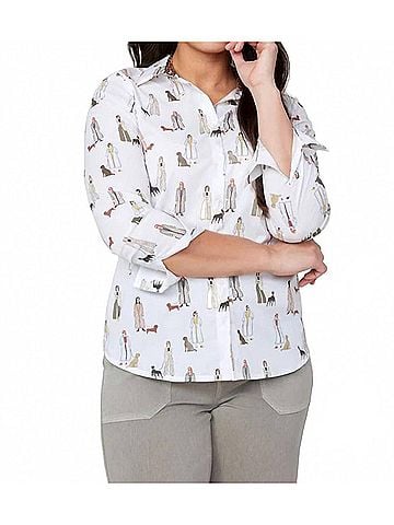 Renuar Walk The Dog Long Sleeve Top in Cream (view 2)