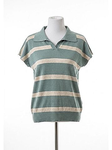 Coco + Carmen Heavenly Luxe Striped Short Sleeve Sweater in Sage Wisdom White (view 1)