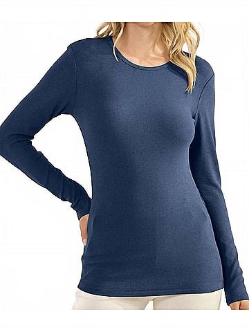 Yelete Ribbed Long Sleeve Top in Denim (view 2)
