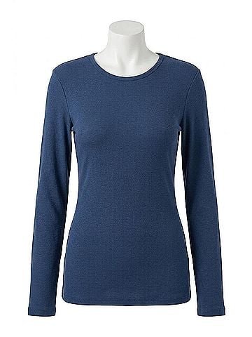Yelete Ribbed Long Sleeve Top in Denim (view 1)