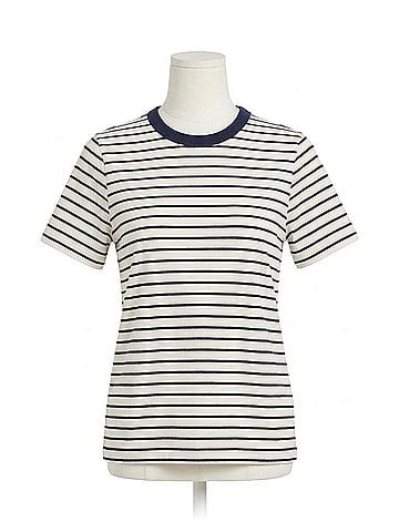 Fifteen Twenty Women's Mandy Contrast Top in Cream With Navy (view 1)