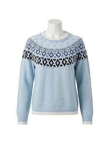 Minnie Rose Cashmere Fair Isle Crew Neck Top With Tipping in Fresco Blue Combo (view 1)