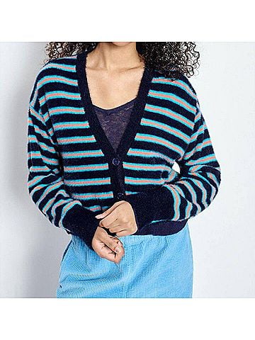 American Vintage Pluzy Cardigan in Blue Vitamin Stripes (view 2)