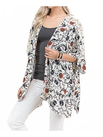 Sun & Moon Floral Sunburst Lace Kimono in Ivory (view 2)