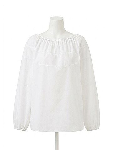 Vince. Shirred Long Sleeve Top in Optic White (view 1)
