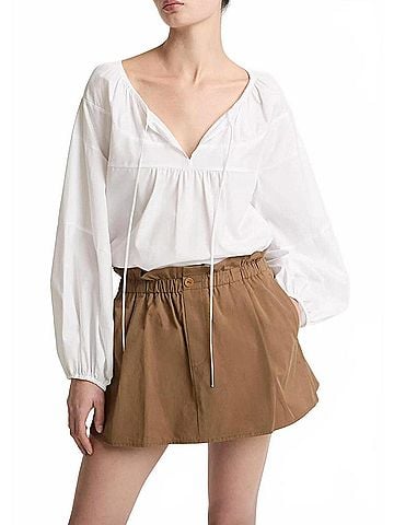Vince. Shirred Long Sleeve Top in Optic White (view 2)