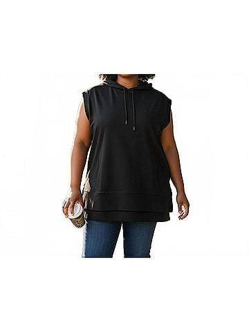Ideology Women's Sleeveless Hoodie in Black (view 2)