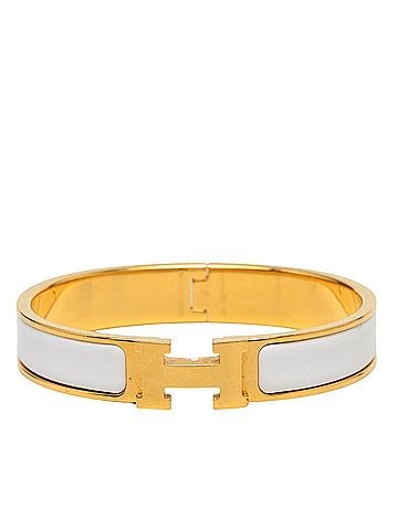 Hermès Hermes Click H PM Bangle, Gold and White Plated Enamel, Women's (view 1)