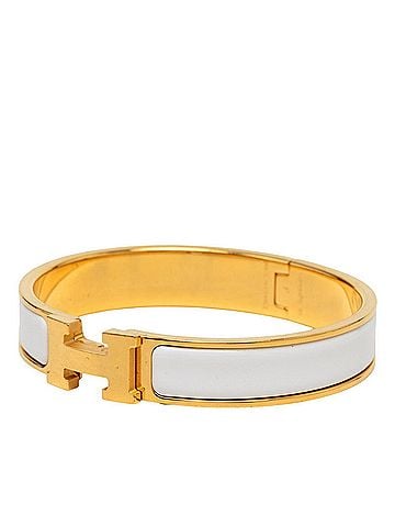 Hermès Hermes Click H PM Bangle, Gold and White Plated Enamel, Women's (view 2)
