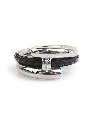 Hermès Hermes HERMES Ring - Tourni Tresse Metal Veau Swift Silver Black Men's 1 h32564a (view 1)