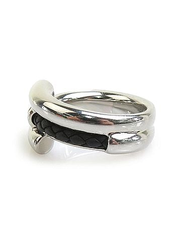 Hermès Hermes HERMES Ring - Tourni Tresse Metal Veau Swift Silver Black Men's 1 h32564a (view 2)