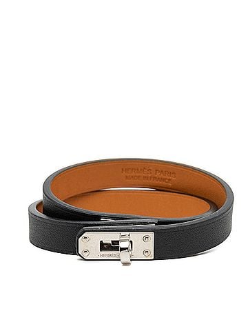 Hermès Hermes Mini Kelly Double Tour Bracelet, Size T2, Black, Silver Leather, Metal, Women's. (view 1)