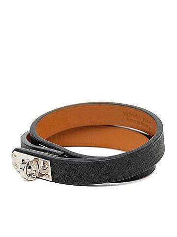 Hermès Hermes Mini Kelly Double Tour Bracelet, Size T2, Black, Silver Leather, Metal, Women's. (view 2)
