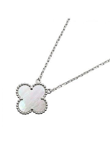 Van Cleef & Arpels Van Cleef &amp; Arpels Vintage Alhambra Mother-of-Pearl Necklace, 18K White Gold (18KWG), Mother-of-Pearl, Silver/White Tone, Women's, VCARF48700 (view 1)