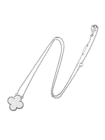 Van Cleef & Arpels Van Cleef &amp; Arpels Vintage Alhambra Mother-of-Pearl Necklace, 18K White Gold (18KWG), Mother-of-Pearl, Silver/White Tone, Women's, VCARF48700 (view 2)