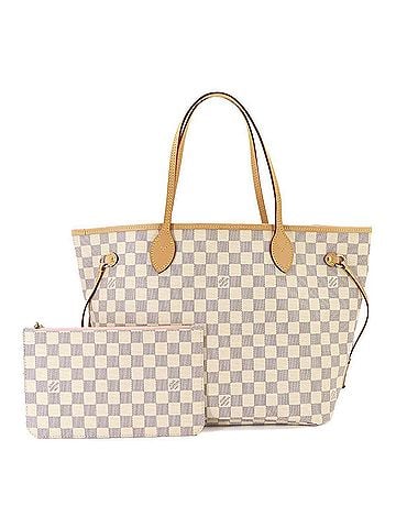 Louis Vuitton Louis Vuitton Neverfull MM Damier Azur Tote Handbag White Rose Ballerine N40604 RFID (view 1)