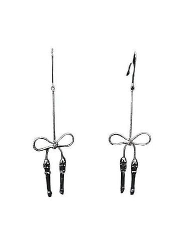 Christian Dior Christian Dior Ribbon Motif Hook Earrings, Silver Metal, Women's (view 1)