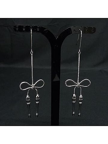 Christian Dior Christian Dior Ribbon Motif Hook Earrings, Silver Metal, Women's (view 2)