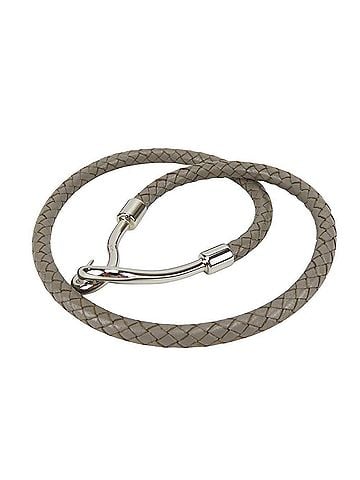 Hermès Hermes Jumbo Bracelet, Leather, Metal, Gray, Silver Hardware, Double Braided, Women's. (view 1)