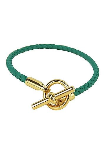 Hermès Hermes Glenan Bracelet, Leather, Metal, Green, Gold Hardware, GP, Women's (view 1)