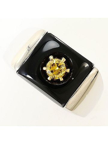 Unbranded PT900 Platinum 18K Yellow Gold Ring, 1 Onyx and Diamond 0.16ct, Card Included, Total Weight 14.0g, Jewelry (view 1)
