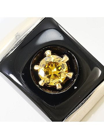 Unbranded PT900 Platinum 18K Yellow Gold Ring, 1 Onyx and Diamond 0.16ct, Card Included, Total Weight 14.0g, Jewelry (view 2)