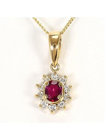 Unbranded 18K (18-karat) Yellow Gold Necklace with Ruby 0.23ct and Diamond 0.13ct, Total Weight 2.1g, 40cm, Jewelry (view 1)