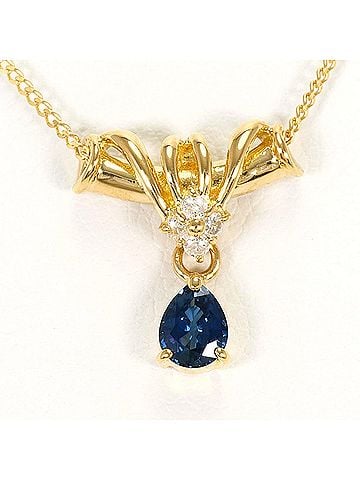 Unbranded 18K (18-karat) Yellow Gold Necklace with Sapphire and Diamond (0.04ct), Total Weight 2.0g, 40cm, Jewelry (view 1)
