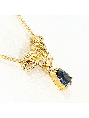 Unbranded 18K (18-karat) Yellow Gold Necklace with Sapphire and Diamond (0.04ct), Total Weight 2.0g, 40cm, Jewelry (view 2)
