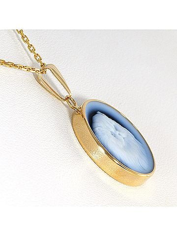 Unbranded 18K (18-karat) Yellow Gold Necklace with Stone Cameo, Total Weight 5.3g, 38cm, Jewelry (view 2)
