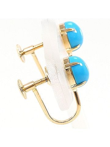 Unbranded 18K (18-karat) Yellow Gold (YG) Earrings with Turquoise, Total Weight 1.4g, Jewelry (view 2)