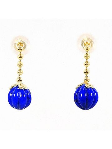 Unbranded 18K (18-karat) Yellow Gold Earrings with Lapis Lazuli, Total Weight 1.0g, Jewelry (view 1)