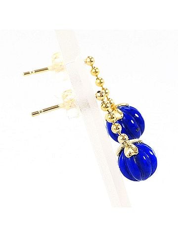 Unbranded 18K (18-karat) Yellow Gold Earrings with Lapis Lazuli, Total Weight 1.0g, Jewelry (view 2)
