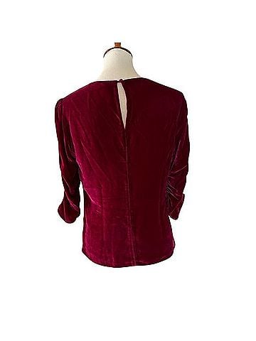 Rebecca Taylor Ruched Sleeve Velvet Top 3/4 Sleeve Silk Top (view 2)