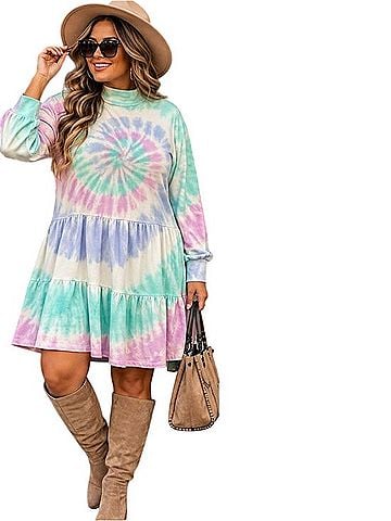 Style&Co Pastel Tie-Dye Tiered Mini Dress Casual Dress (view 1)