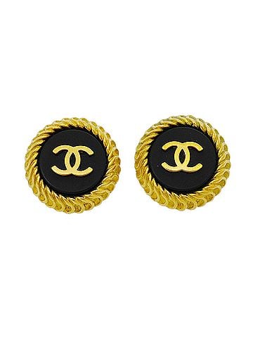 Chanel Chanel Earrings, Coco Mark Circle, GP Plated, Gold, Black, Women's (view 1)