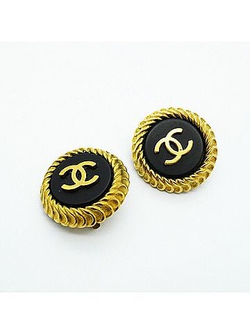 Chanel Chanel Earrings, Coco Mark Circle, GP Plated, Gold, Black, Women's (view 2)