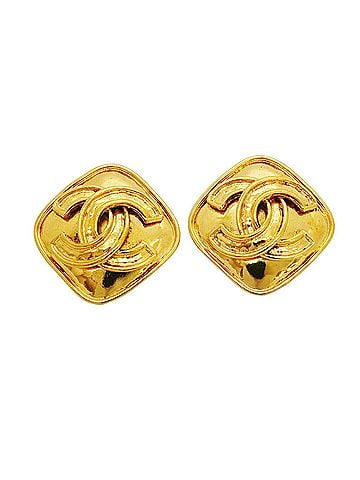 Chanel Chanel Earrings, Coco Mark, Diamond Shape, GP Plated Gold, Women's (view 1)