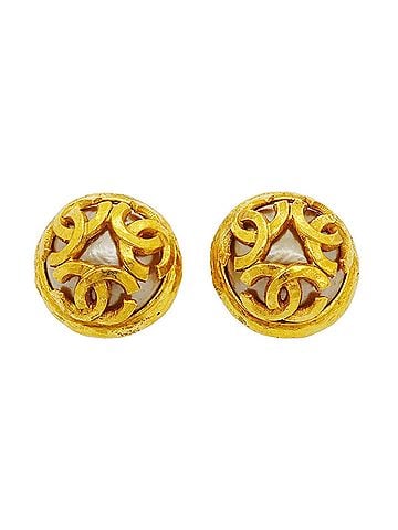 Chanel Chanel Earrings, Coco Mark Circle, GP Plated, Faux Pearl, Gold, Women's (view 1)