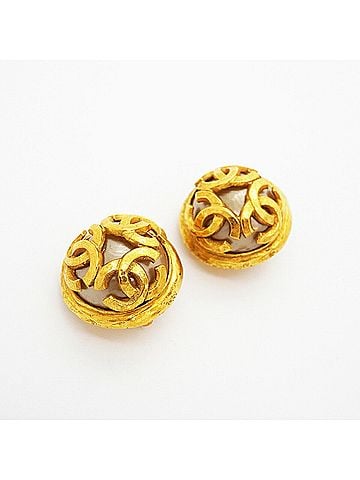 Chanel Chanel Earrings, Coco Mark Circle, GP Plated, Faux Pearl, Gold, Women's (view 2)