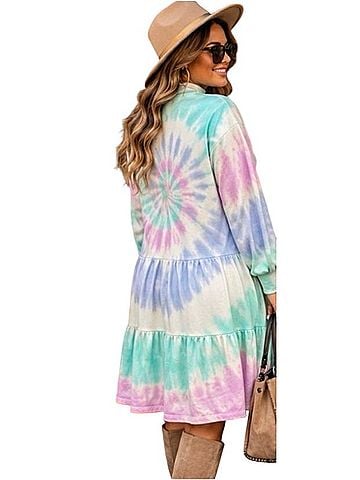 Style&Co Pastel Tie-Dye Tiered Mini Dress Casual Dress (view 2)