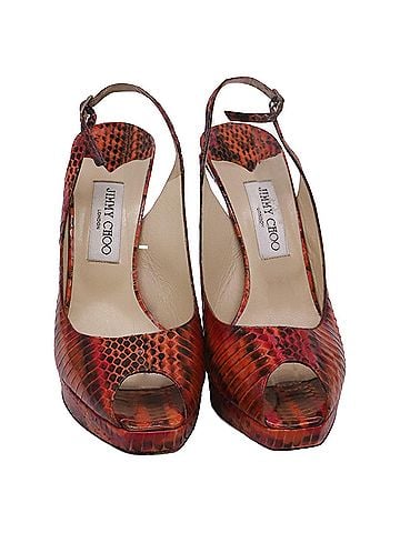 Jimmy Choo Jimmy Choo Snakeskin Slingback Heels in Red Leather (view 2)