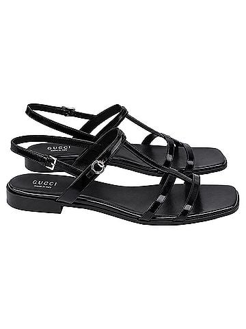 Gucci Gucci Slim Horsebit Flat Sandals in Black Leather (view 1)
