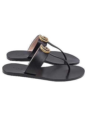 Gucci Gucci GG Marmont Thong Slide Sandals in Black Leather (view 1)