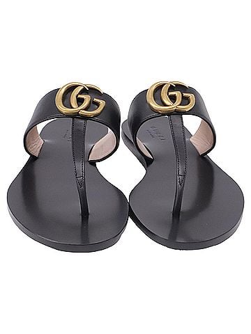 Gucci Gucci GG Marmont Thong Slide Sandals in Black Leather (view 2)