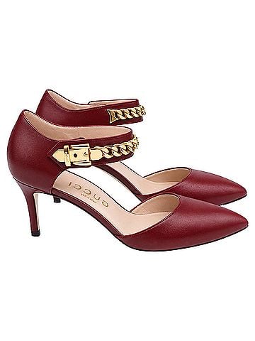 Gucci Gucci Sylvie Chain Pumps in Burgundy Leather (view 1)